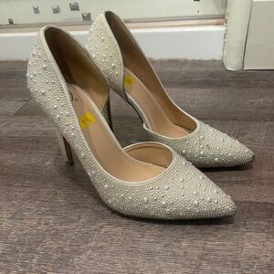 Elegant Cream Pearl-Embellished Heels